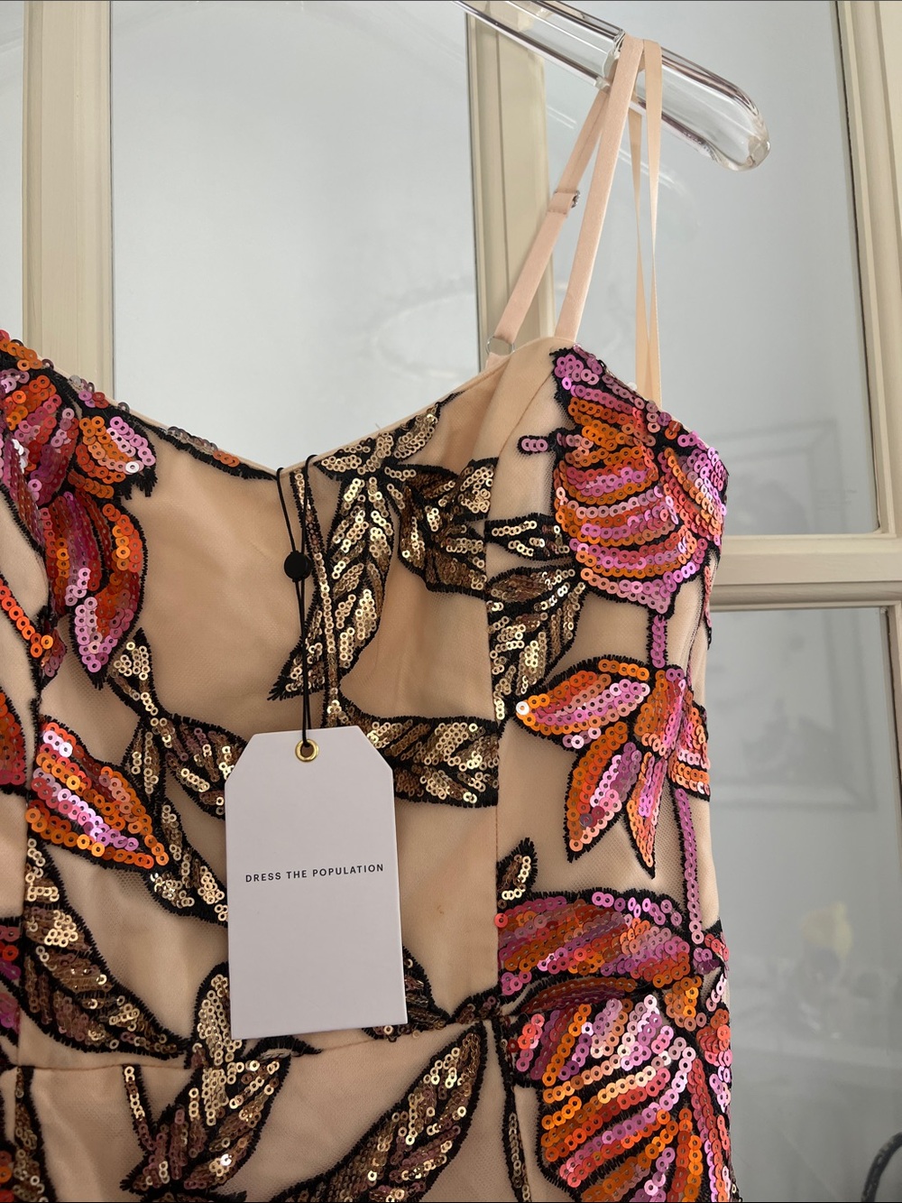 Dress the Population floral Midi Sheath Dress with Spaghetti Straps - Pink/Beige - Picture 8 of 9